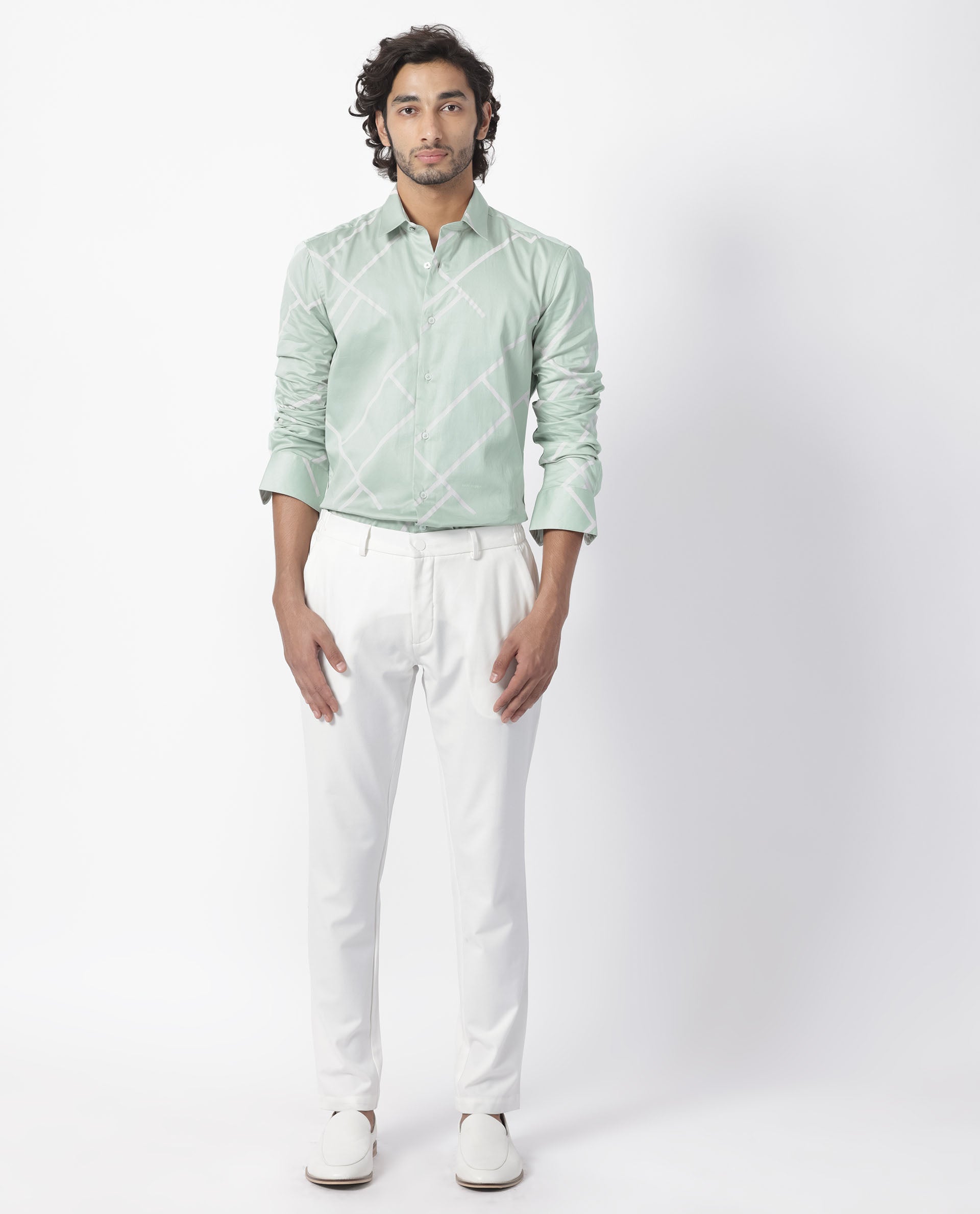 Green & White Pants | Light green dress shirt, Mens outfits, White pants